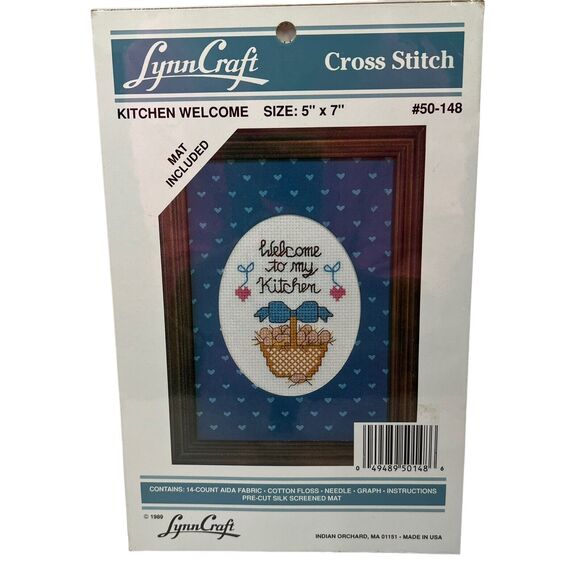 Lynn Craft Kitchen Welcome 1989 Cross Stitch Kit 5 X 7 Basket Eggs Made USA NEW - Picture 1 of 6